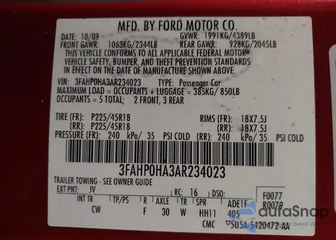 2010 Ford Fusion Se from USA, damaged, VIN 3FAHP0HA3AR234023